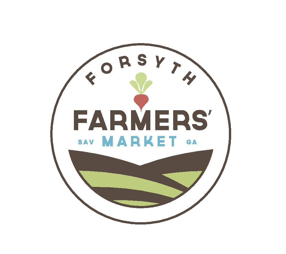 Forsyth Farmers' Market logo with land and a radish graphics with wordmark.
